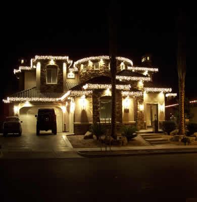 Christmas light installation on residential home in Las Vegas, NV